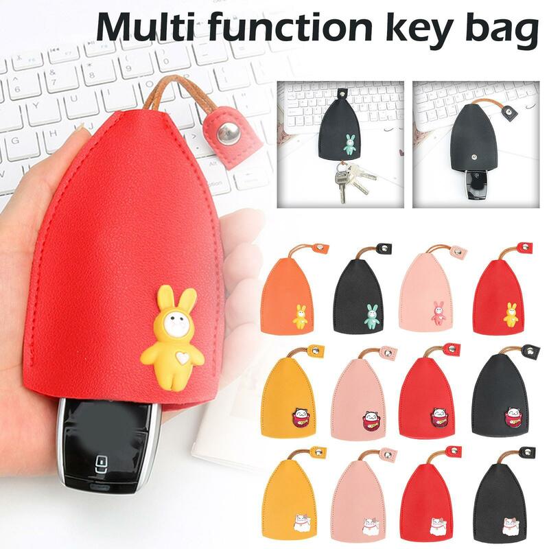 Cute Pull Out Key Case Cartoon Animals Rabbit Cat PU Leather Key Wallets Housekeepers Car Key Holder Case Leather Bag for Keys