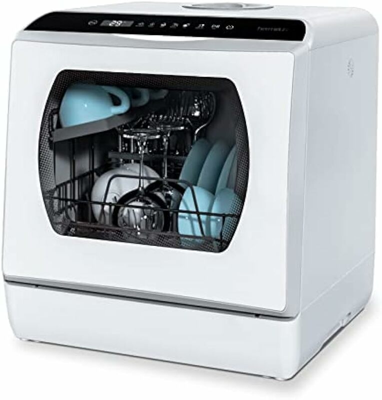 Hermitlux-Máquina de lavar louça portátil, tanque de água de 5 L, porta de vidro, 5 programas de lavagem