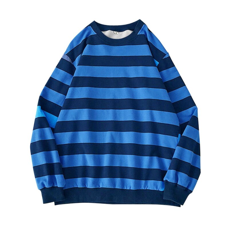2023 jesienna nowa bluzy w stylu Casual męska koszulka z w paski długie rękawem modna pulower w stylu Harajuku bluza z kapturem męska bluza z okrągłym wycięciem