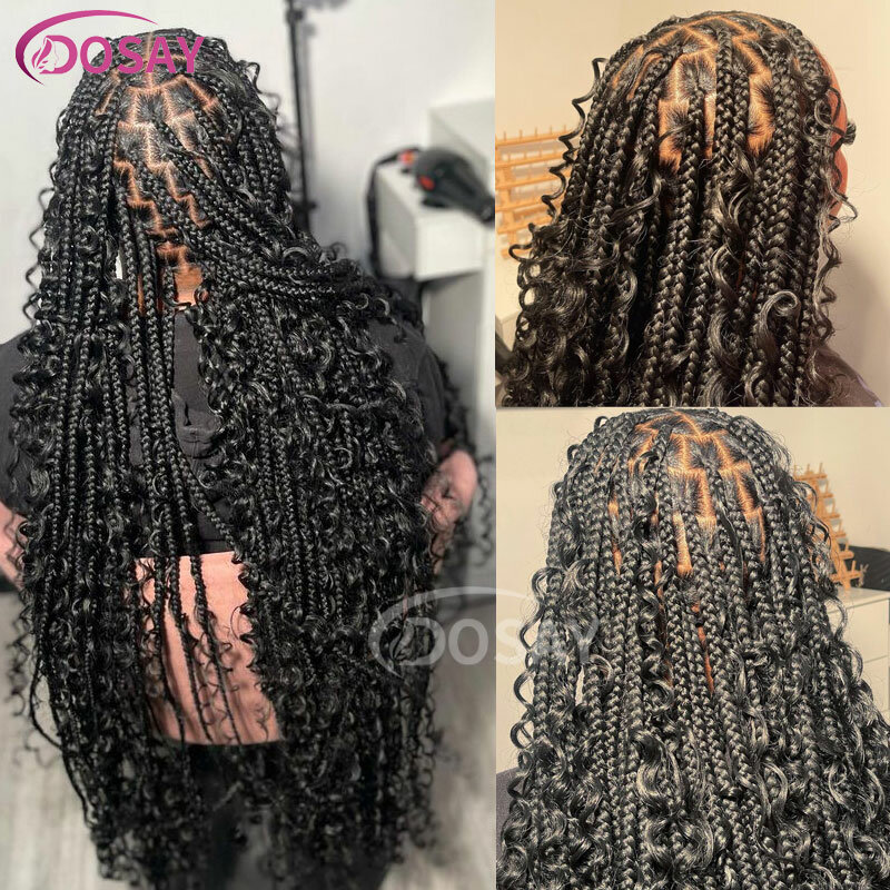 Boho Box Braided Full Lace Wigs For Women 32" Curly Bohemia Lace Front Braids Wig Wih Plaits Synthetic Lace Frontal Braid Wig