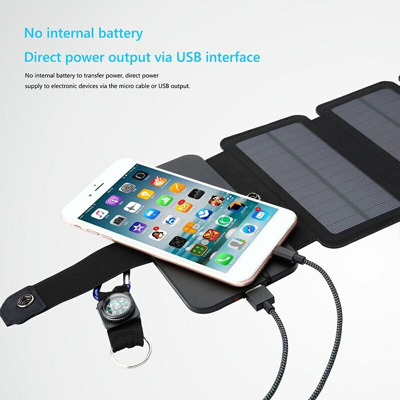 Multifuncional portátil Solar carregamento painel dobrável USB dispositivo de saída, Camping ferramenta, saída de alta potência, ao ar livre, 5V, 1A