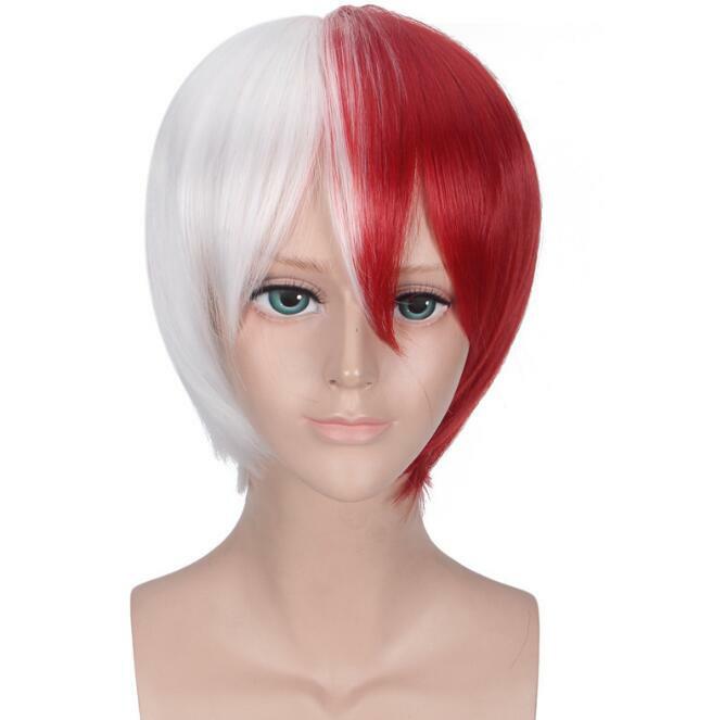 My Hero Academia Cosplay peruca, cabelo curto fibra sintética, cores misturadas, Todoroki Shoto, vermelho e branco