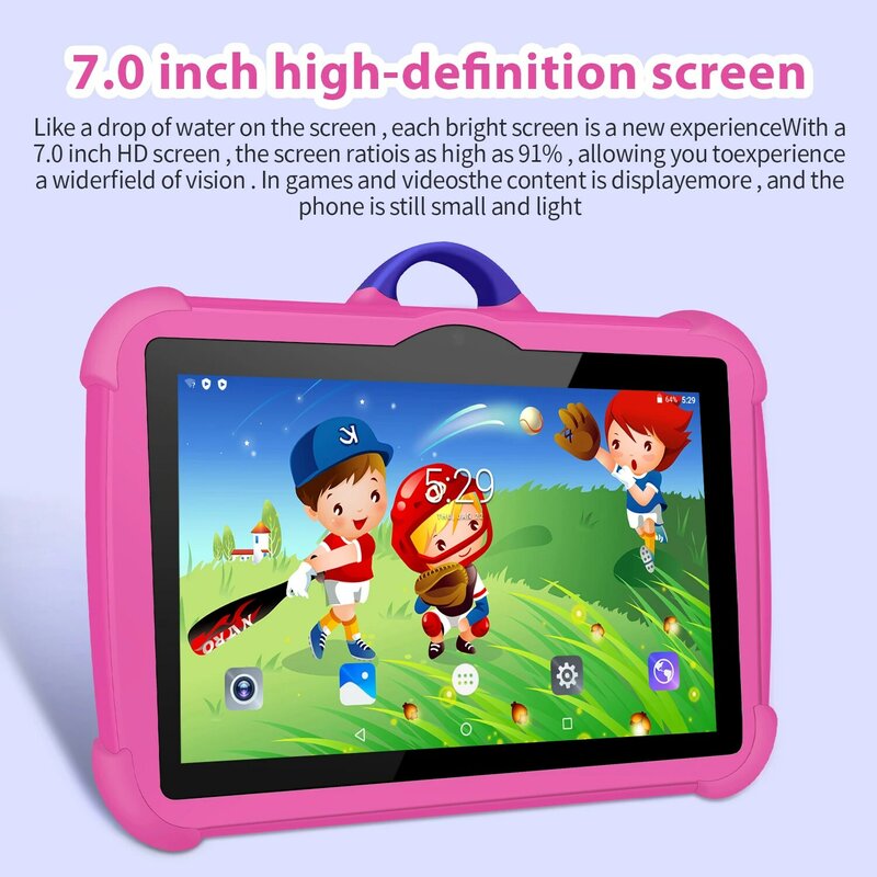 Tableta de 7 pulgadas con WiFi 5G para niños, tablet con cuatro núcleos, 4GB de RAM, 64GB de ROM, Google Learning, versión educativa, cámaras duales, 2024