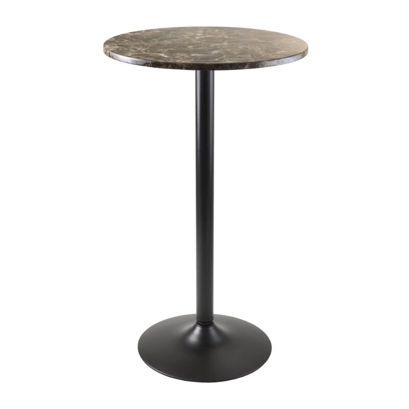 Winsome Wood Cora Round Pub Table, Faux Marble Top, Black Base