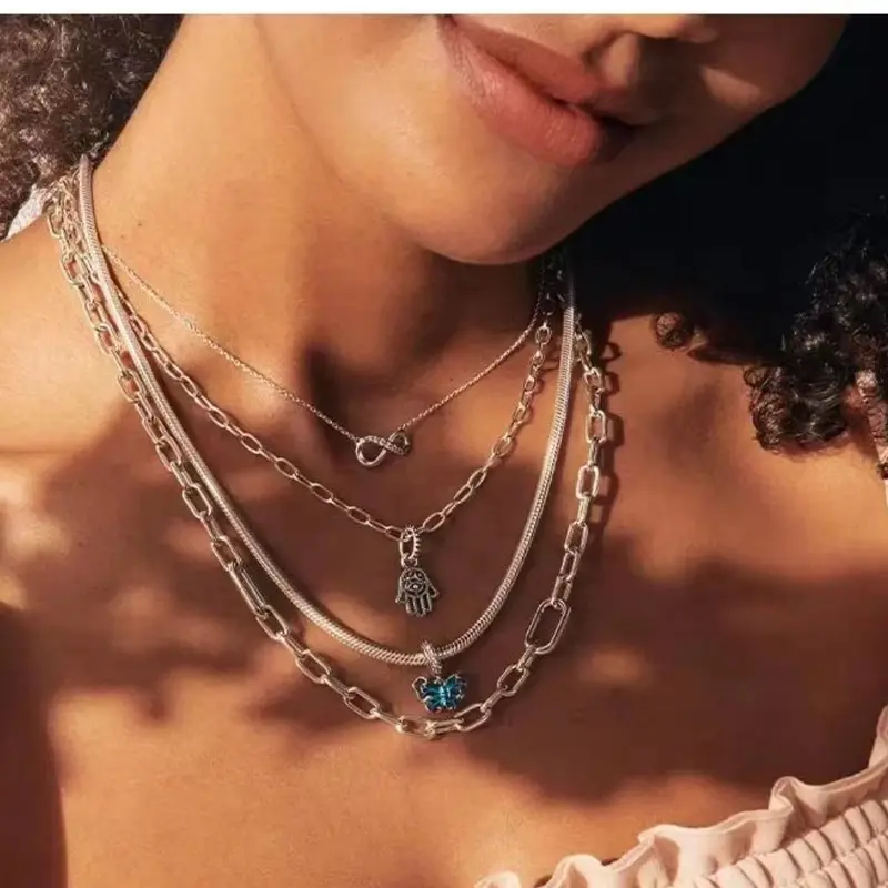 Gorąca sprzedaż biżuteria damska oryginalne logo 925 srebrny naszyjnik nadaje się do oryginalnych akcesoriów Pandora DIY czarujący wo