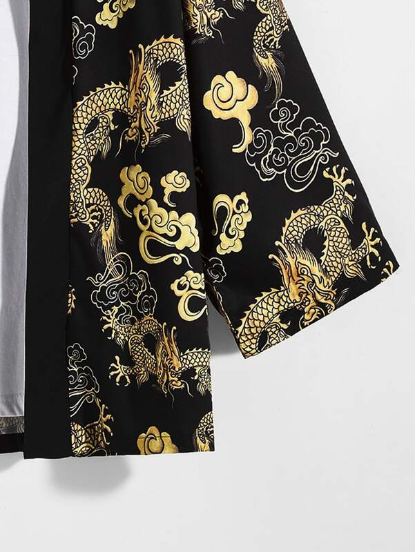 Quimono japonês com estampa de dragão para homens, manga longa, Yukata confortável e solta, cardigã Haori