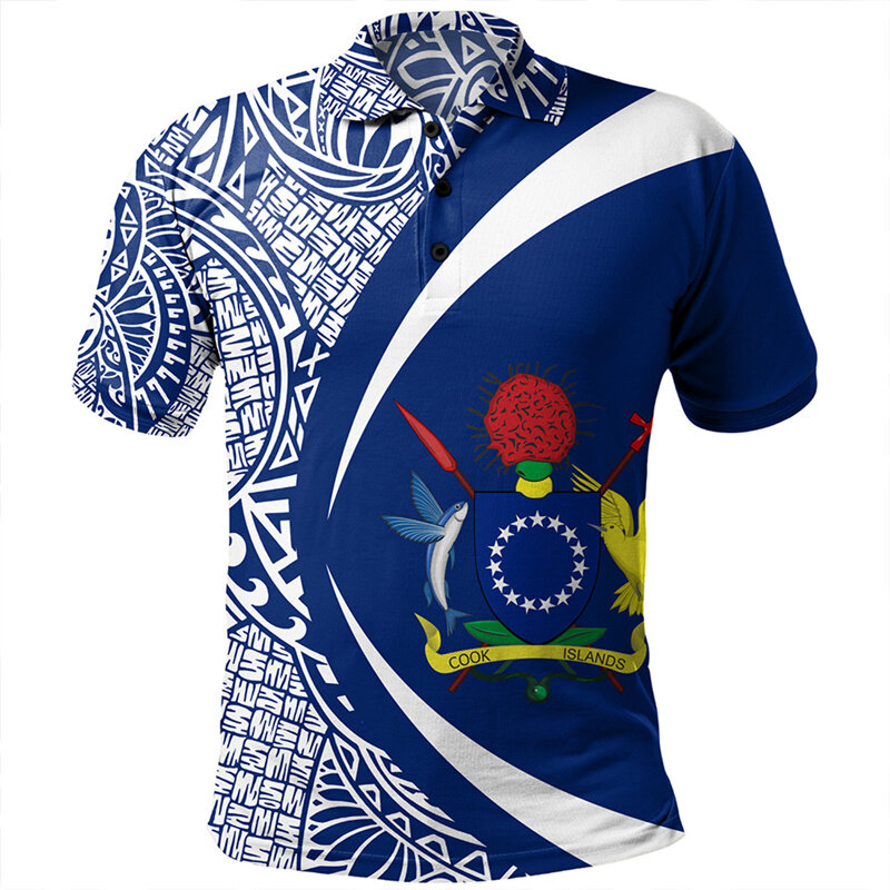 Модная полинезийская рубашка-поло с графическим рисунком, мужские Гавайские футболки с 3D принтом, повседневные футболки большого размера на пуговицах, летние уличные футболки с короткими рукавами