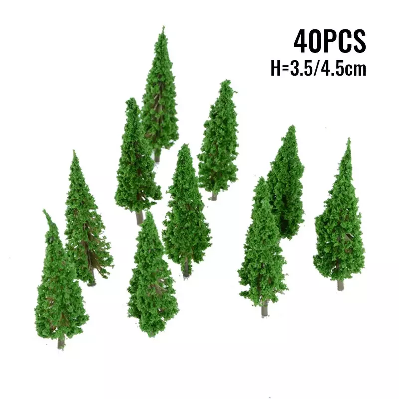 Árvores em miniatura de plástico para decoração, 40 pcs, 4,5 cm, modelo, trem, layout, diorama, mini, escala, cena, paisagem, árvore, decoração