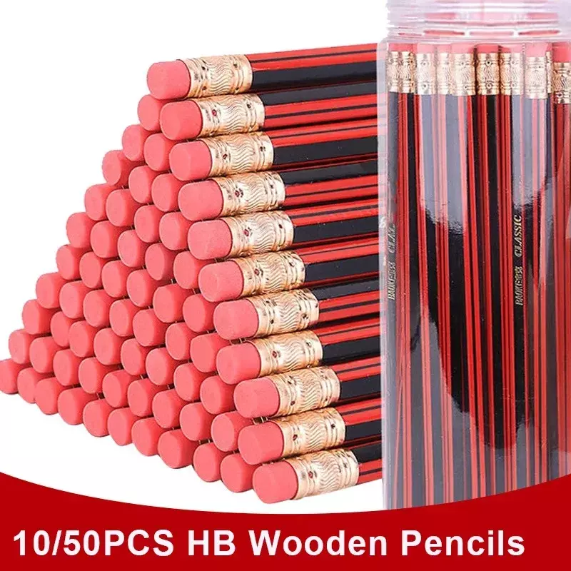 10-50PCS Sketch Pencil Wooden Lead Pencils HB Pencil With Eraser Children Drawing Pencil School Office Writing Stationery