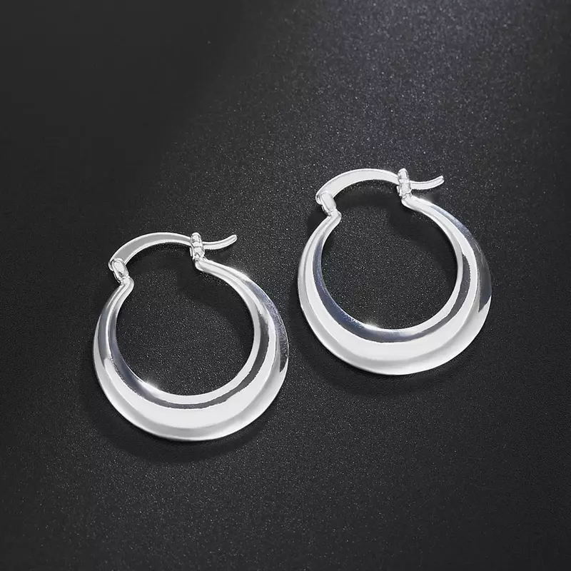 3cm 925 Sterling Silver Earrings Fashion Round Big Hoop Women Beautiful Creativity Crescent  Gifts Engagement Jewelry