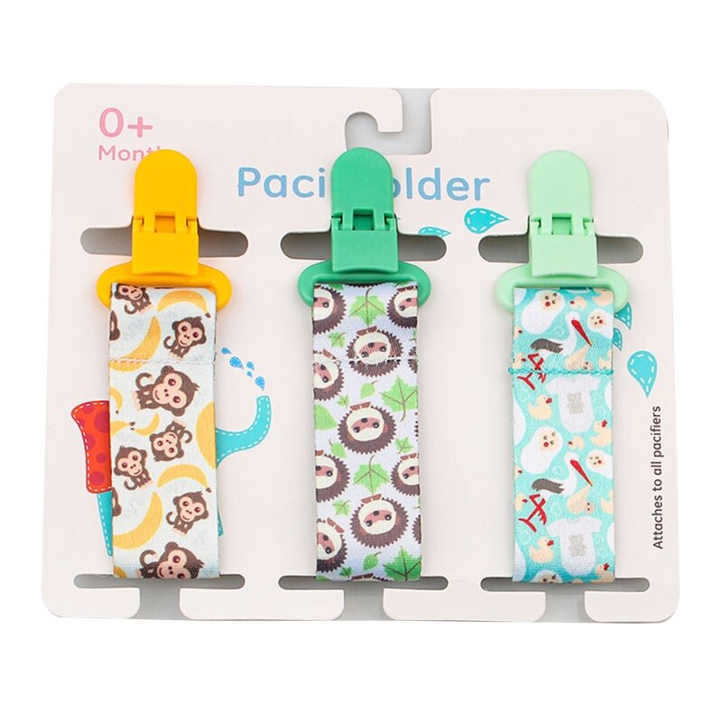 Cartoon Print Baby Pacifier Chains 3pcs/set Nipples Holder Pacifier Clip