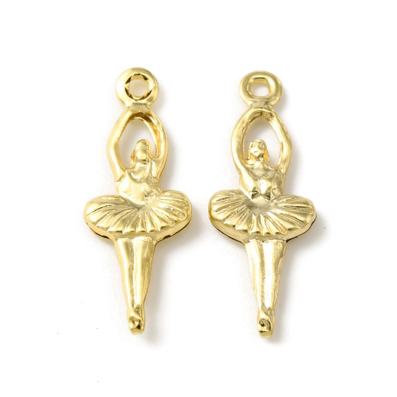 10pcs Brass Pendants Ballet Charm Real 24K Gold Plated Dangle Earring Pendants for Jewelry Making DIY Bracelet Necklace Craft