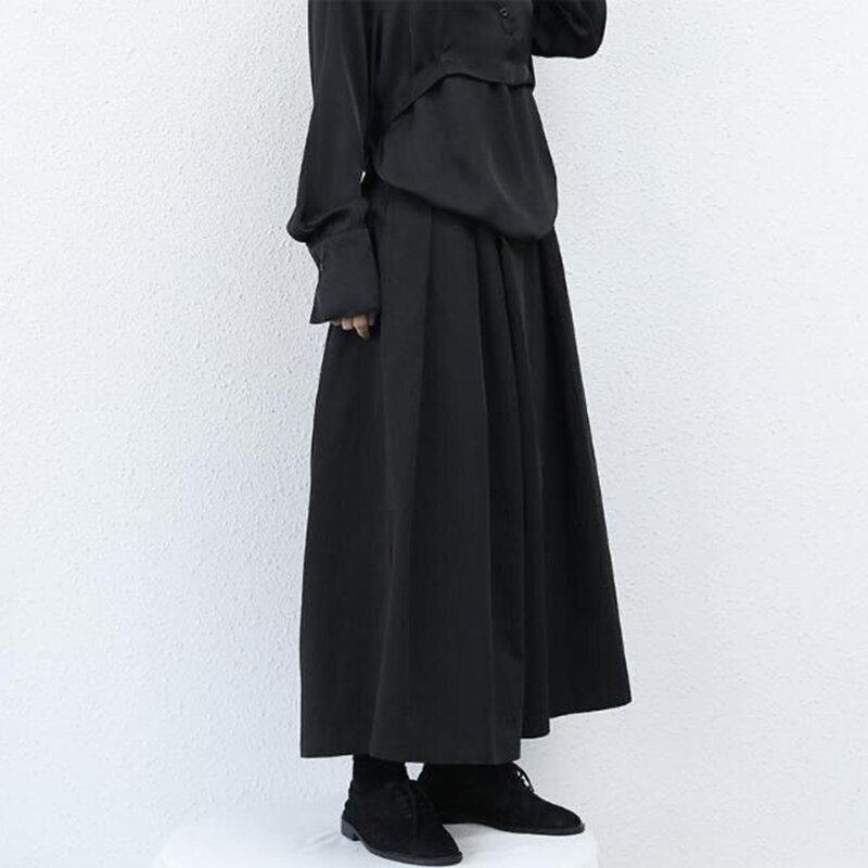 2024 Модные свободные укороченные брюки Hakama в готическом темном стиле, широкие брюки, новый дизайн большого размера, мужская одежда