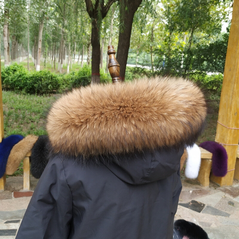 100%Real Raccoon Fur Scarf Natural Fur Black Collar Luxury Warm Large Size Fur Scarf Raccoon Collar Fur Scraves Detachable