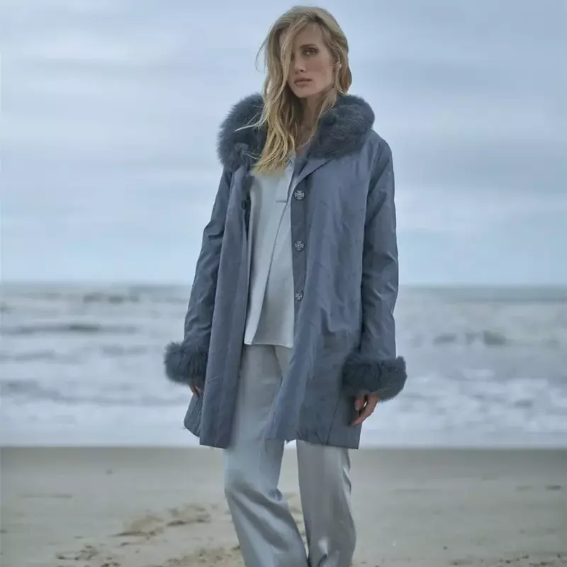 女性のための冬のロングキツネの毛皮のコートジャケット,新しい暖かい両面パーカーct262
