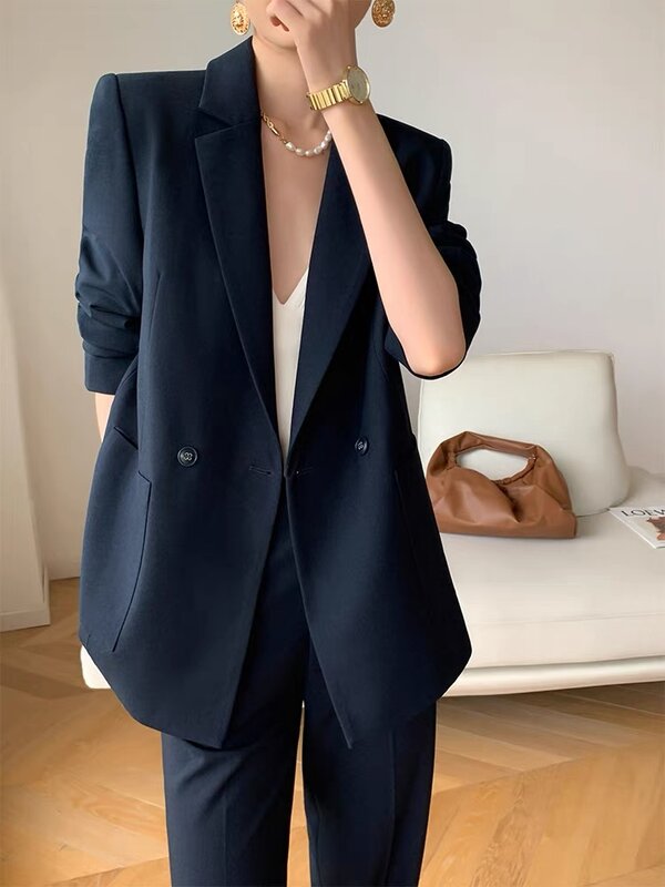 Ternos femininos soltos vintage, jaqueta formal casual de negócios e calça lápis, conjunto blazer feminino de duas peças, roupas femininas, novo