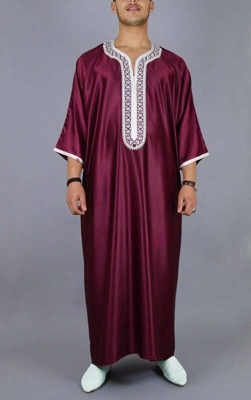 ثوب رجالي مسلم مطرز فضفاض فاخر تنورة طويلة رمضان الصلاة قفطان باكستان الملابس ثوب الرجل النبيل التقليدي