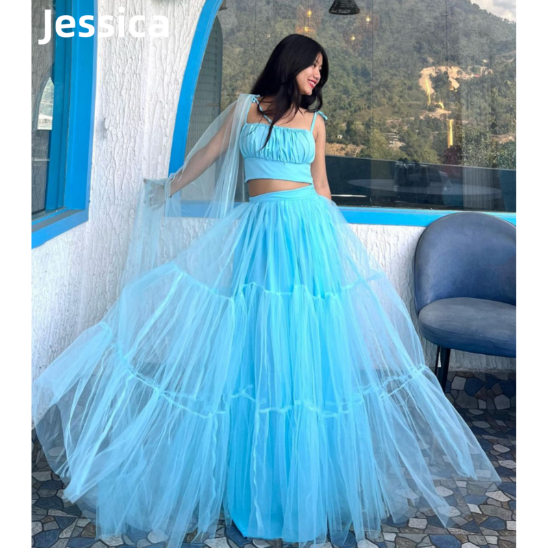 Jessica-Robe de Rhen tulle bleu ciel, ligne A, princesse, diplômé, robes de soirée formelles, robes de soirée de mariage, 2024