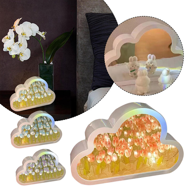 DIY Cloud Shape Tulip Lamp LED ABS Material Night Light Mirror Table Lamp Dressing Table Bedside Table Bedroom Decoration