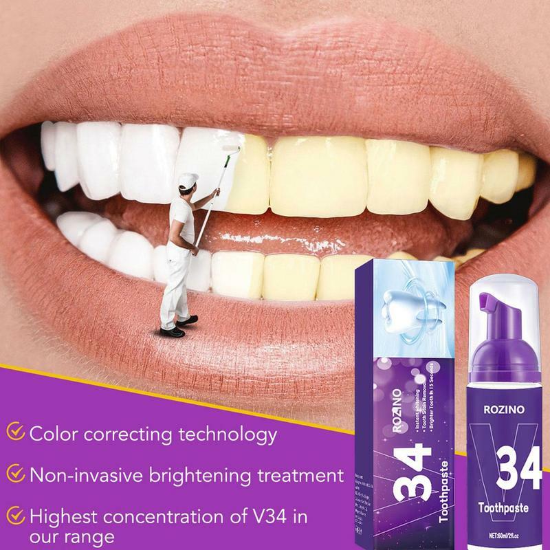 Busa pasta gigi alami Mousse putih 60ml, pasta gigi sensitif Mousse perlindungan rongga alami dan gigi ungu