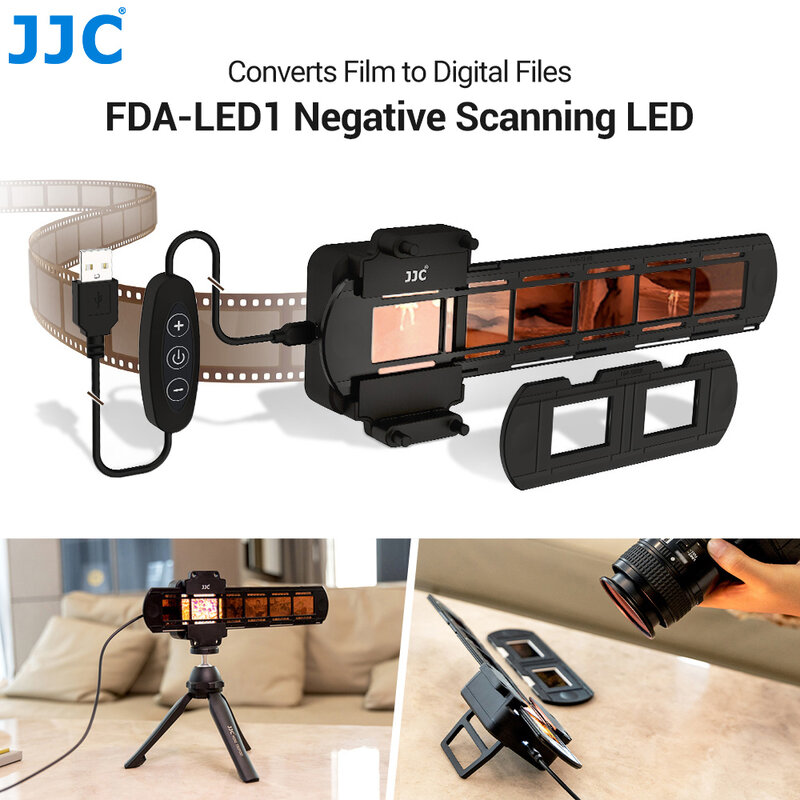 JJC-escáner de película de 35mm con tiras y portaobjetos, luz LED de escaneo negativo, fotocopiadora de convertidor Digital de película