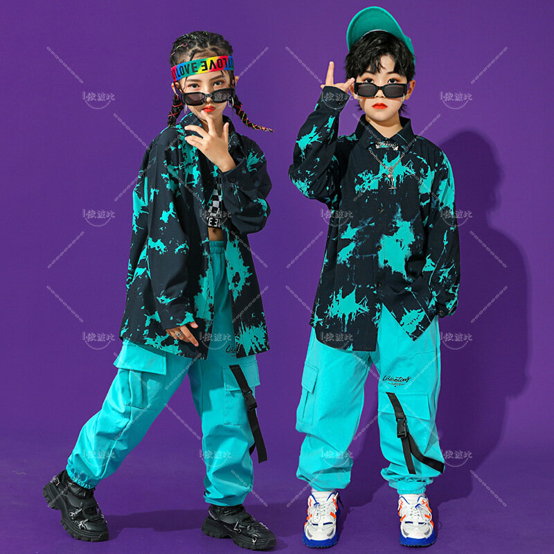 Crianças Tie Dye manga comprida Top e calças carga terno, treino para adolescentes, Cool Hip Hop roupas de dança, menina, meninos, crianças, primavera