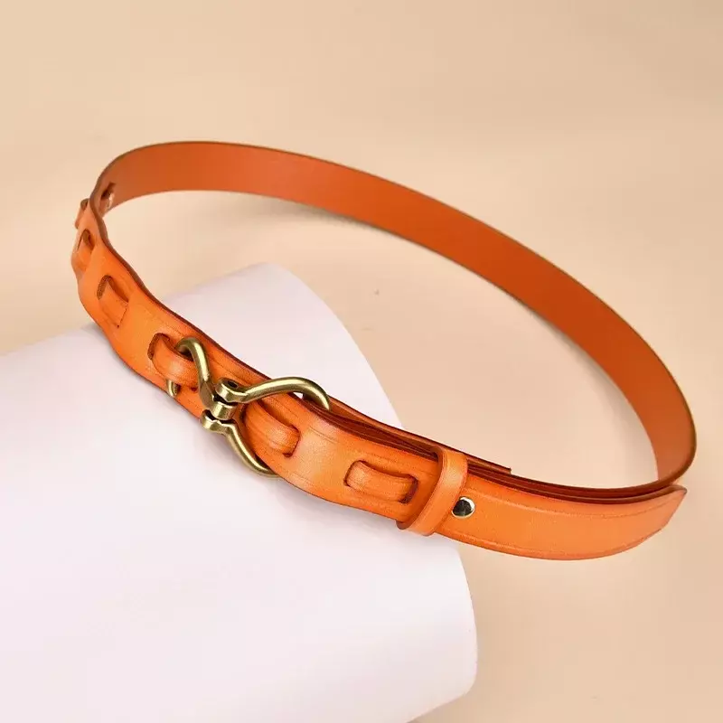 Cinturón decorativo de piel auténtica para mujer, cinturón de cintura de 2,5 cm, versátil, de alta calidad, a la moda