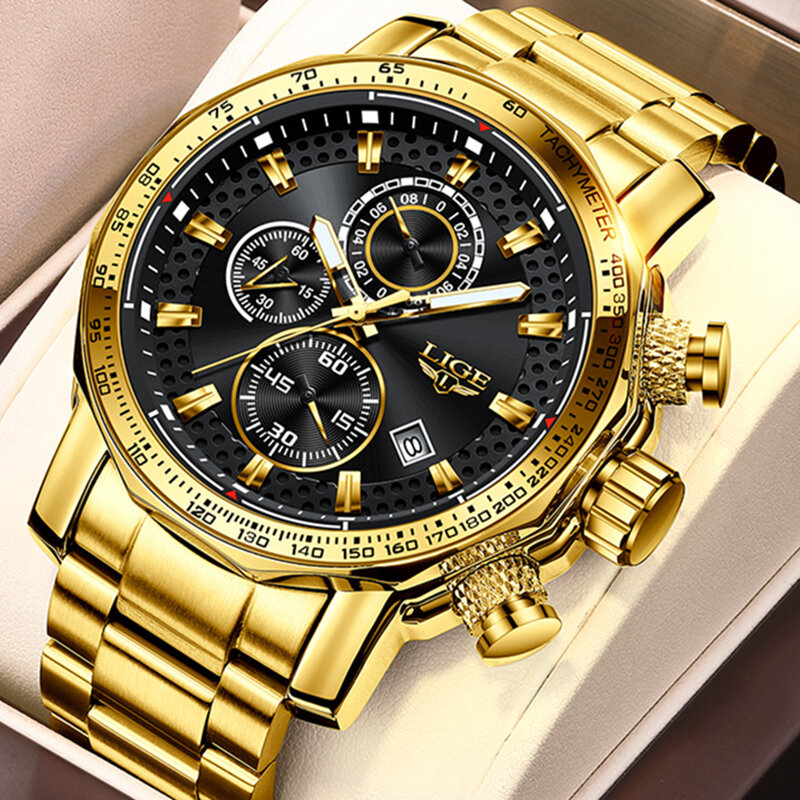 LIGE męskie zegarki marki Big Sport oryginalny zegarek luksusowe mężczyźni wojskowe stalowe zegarki kwarcowe Chronograph męski zegar dla mężczyzn