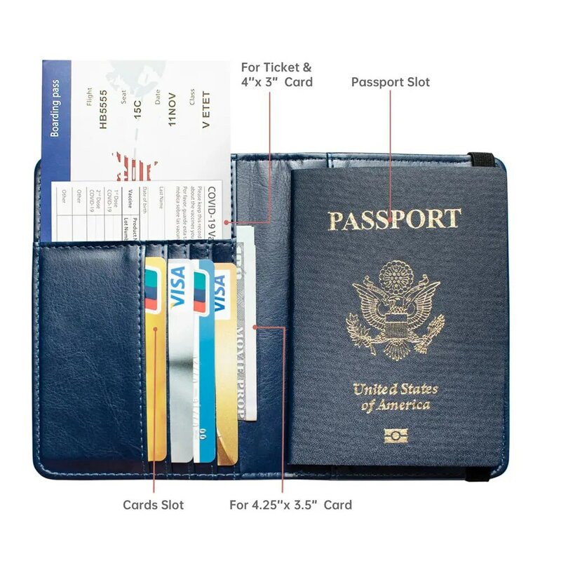 남녀공용 맞춤형 여권 거치대 지갑, RFID 미국 여권 커버 케이스, 방수 가죽 여권 북 보호대 카드 슬롯