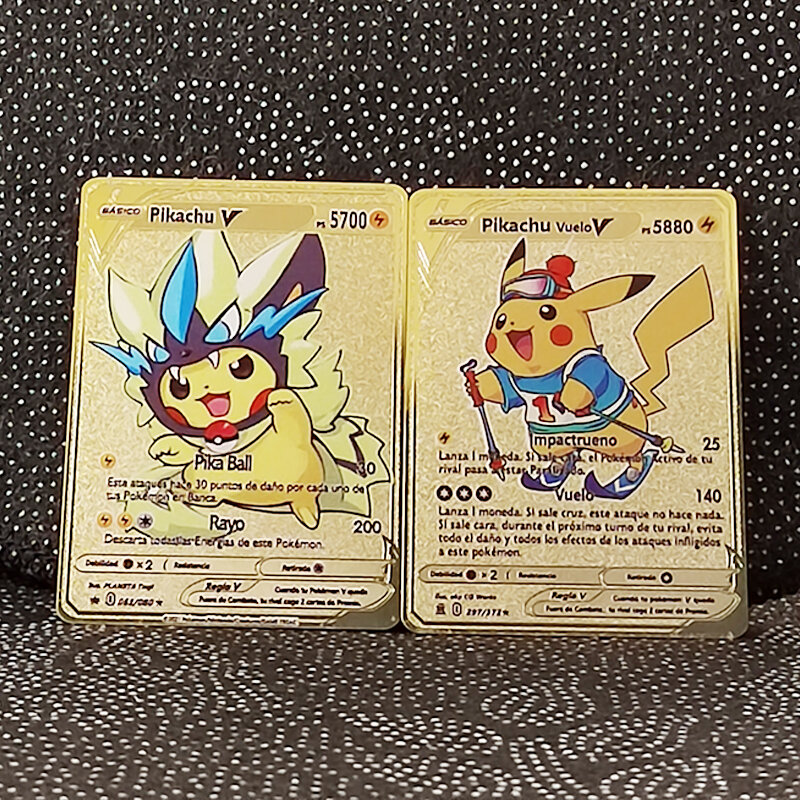 بطاقات البوكيمون المعدنية الاسبانية 5000 حصان Mewtwo Charizard Pikachu Gengar الحديد اللامع Pokémon GX Vmax EX لعبة الأطفال اللعب هدية