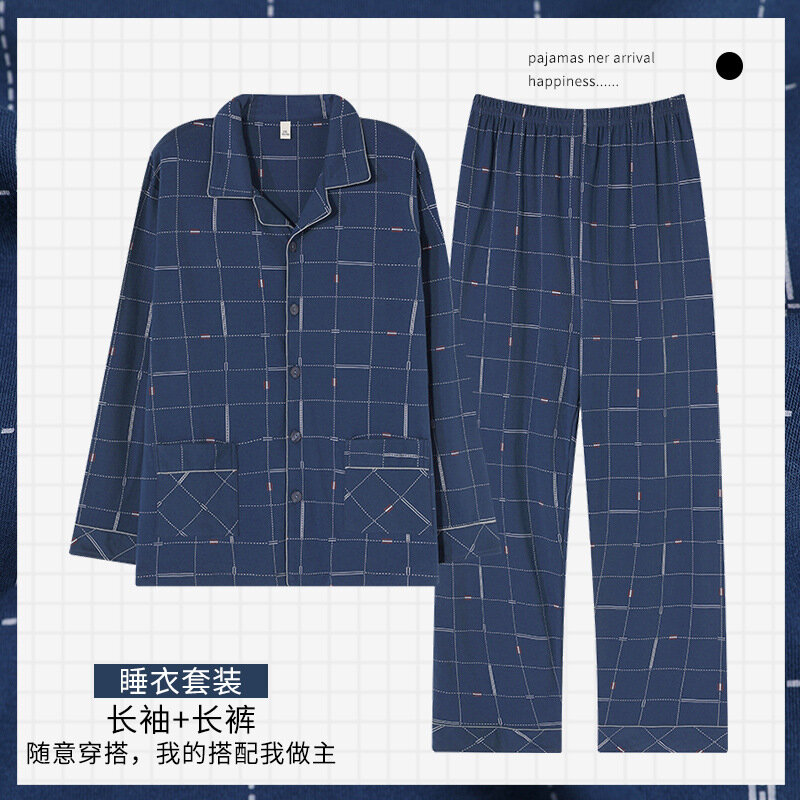 Conjunto de pijama de 2 piezas para hombre, ropa de dormir de manga larga, cárdigan 2023 de algodón, 4XL 5XL talla grande, para otoño y primavera