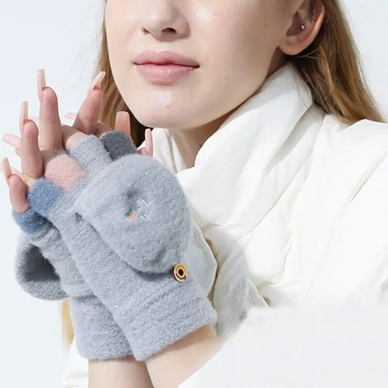 Модные студенческие осенне-зимние полуперчатки с открытыми пальцами, женские перчатки для сенсорного экрана, теплые перчатки