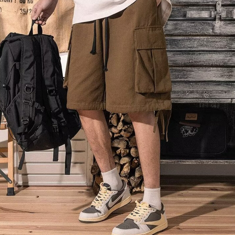 Однотонные шорты-карго, модные быстросохнущие американские универсальные уличные дышащие удобные свободные шикарные Летние повседневные мужские брюки для отдыха
