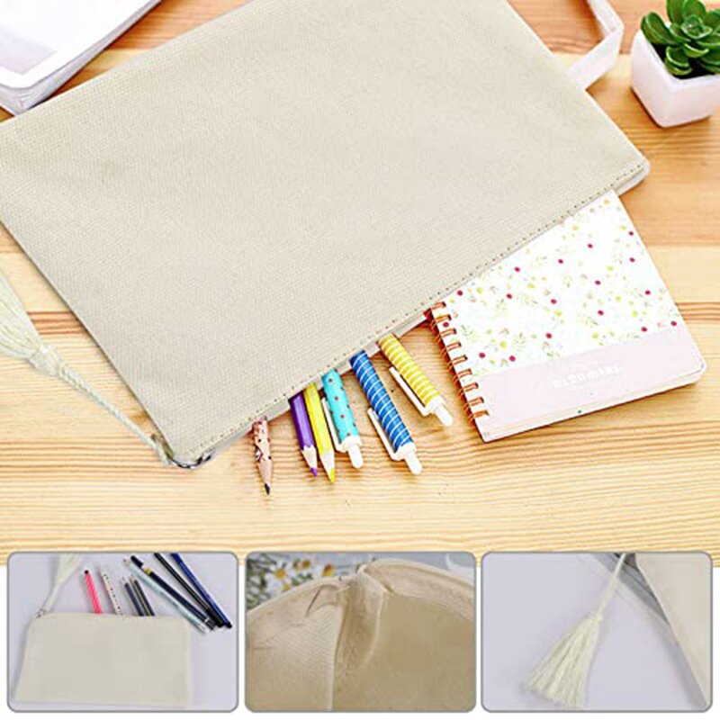 6 PCS Blank DIY Craft Canvas Pencil Pouch Pouch Bulk Cosmetic Bag (Beige 8.5 X 5.1 Inch)
