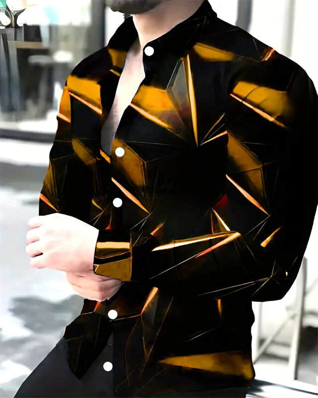 Modne męskie koszule 3D nadruk geometryczny męskie na co dzień koszule z długim rękawem męskie wiosenne letnie jesienne topy męskie 6XL