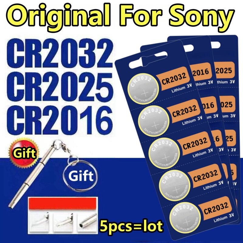 5ชิ้นของแท้สำหรับ Sony CR2032 CR2025 CR2016รถยนต์รีโมทคอนโทรลเมนบอร์ดปุ่มขนาดเซลล์เหรียญ