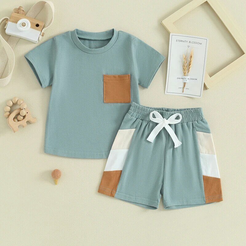 Toddler Baby Boy Summer Outfit Checkerboard Patchwork Print Shirt manica corta top elastico in vita Jogger Shorts Set