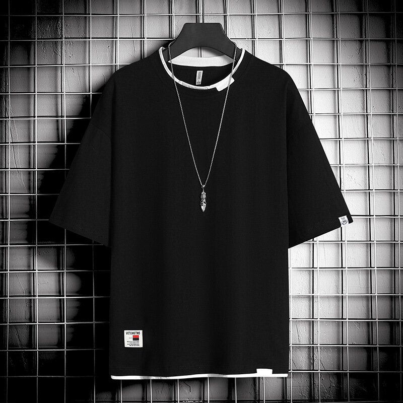 Хип-хоп свободные мужские уличные футболки Повседневные Классические 2023 летние с короткими рукавами Черно-белые футболки больших размеров 4XL