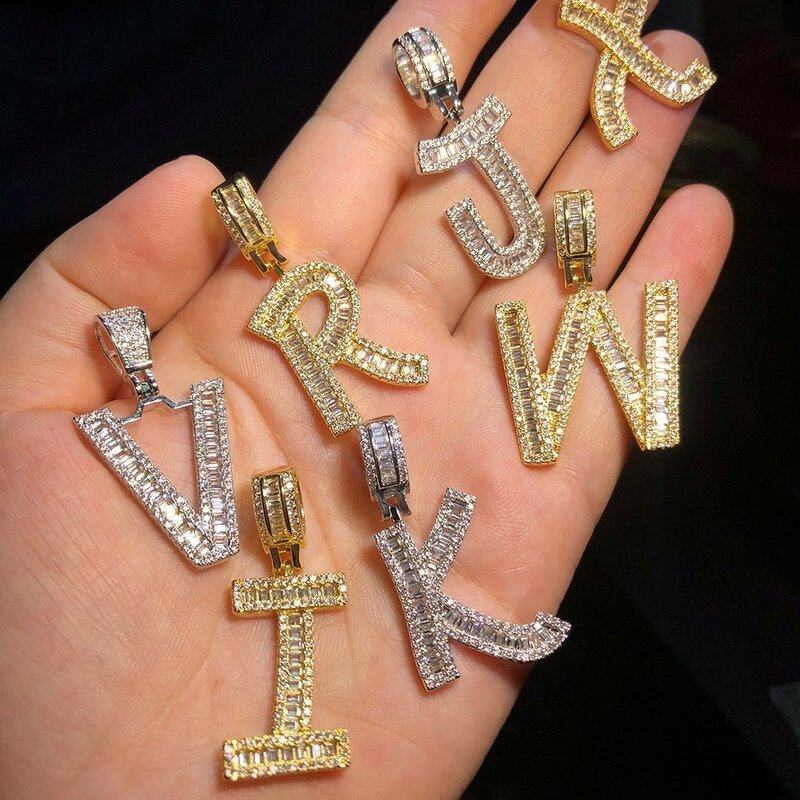Uwin Cutsom Baguette Letters Name Necklace and Pendant, Bling Bling, Full Iced Out, fraîchement, contre-indiqué, Tennis, JOHipHop Jewelry