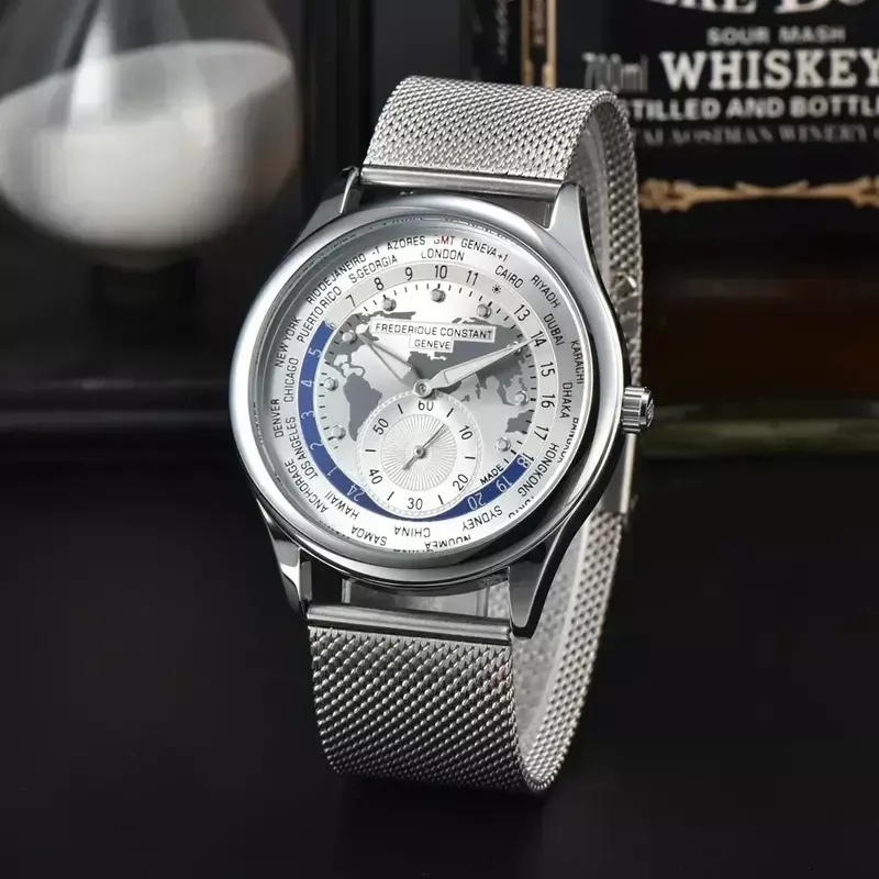 2024 Fashion Simple Frederique Constant Table Leisure Auto Date Men's Watch Premium Leather Watch Band Quartz AAA Watch