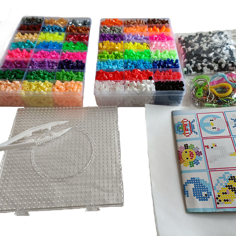Perler-juego completo de cuentas Hama para niños, juego de 5mm/2,6mm con tablero de clavija y rompecabezas 3D de hierro, juguete artesanal creativo hecho a mano, regalo