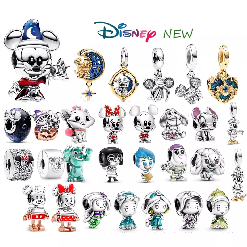 Disney-925 Sterling Silver Bead Charme, Mickey, Minnie Mouse Pingente, Fit Pulseira Pandora Original, Presente de Natal