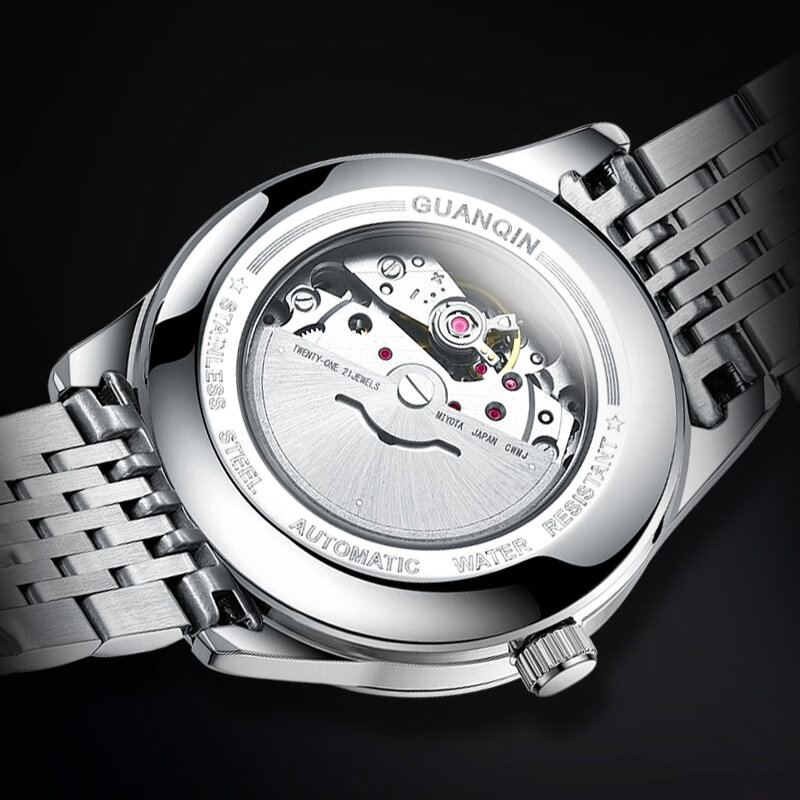GUANQIN 남성용 투명 다이얼 자동 시계, 비즈니스 기계식 손목시계, 방수 시계, 2024 신제품