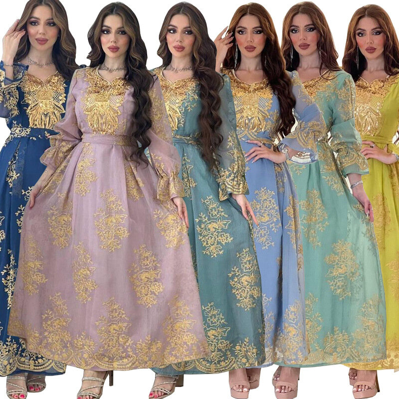 Robe brodée arabe du Moyen-Orient, Maroc, Turquie, Festival de Guban, Dubaï, décalcomanie, fête de la mode musulmane, reine islamique, robe arabe