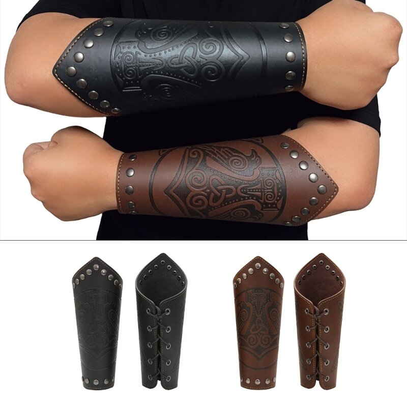 652F Verstellbarer Handgelenkschutz für Männer, Cosplay, Ritter-Armbänder, mittelalterliche Armschiene mit Nieten
