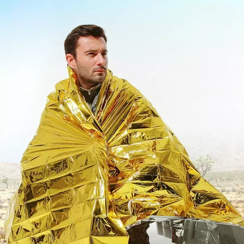 Emergency Survival Blanket Foil, cor aleatória, primeiros socorros, cortina de resgate, cobertor militar, ao ar livre, impermeável, 130x210cm