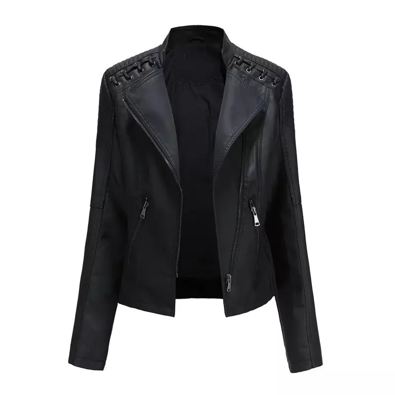 BTQWFD Winter Coats Women's Jackets Female Clothing 2024 New Autumn PU Leather Fashion Long Sleeve Motor Biker Tops with Pocket