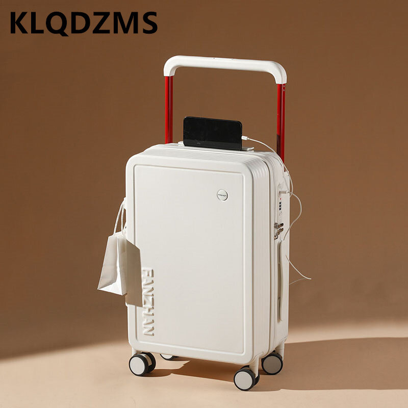 Klqdzms กระเป๋าเดินทางที่มีคุณภาพสูง, กระเป๋าเดินทาง ABS + PC เคสรถเข็น22 "24" 20 "USB รหัสผ่านการชาร์จ USB หลายฟังก์ชั่น