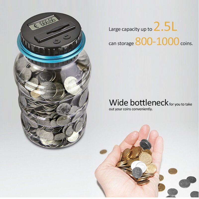 Tirelire numérique avec compteur, tirelire électronique, affichage, grande boîte d'économie d'argent en euros, compteur de pièces de monnaie transparent