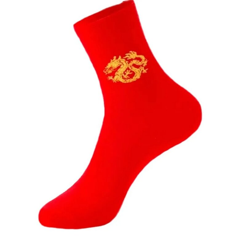 Calcetines rojos grandes para hombre y mujer, medias de tubo medio, absorción del sudor, año del dragón, año natal